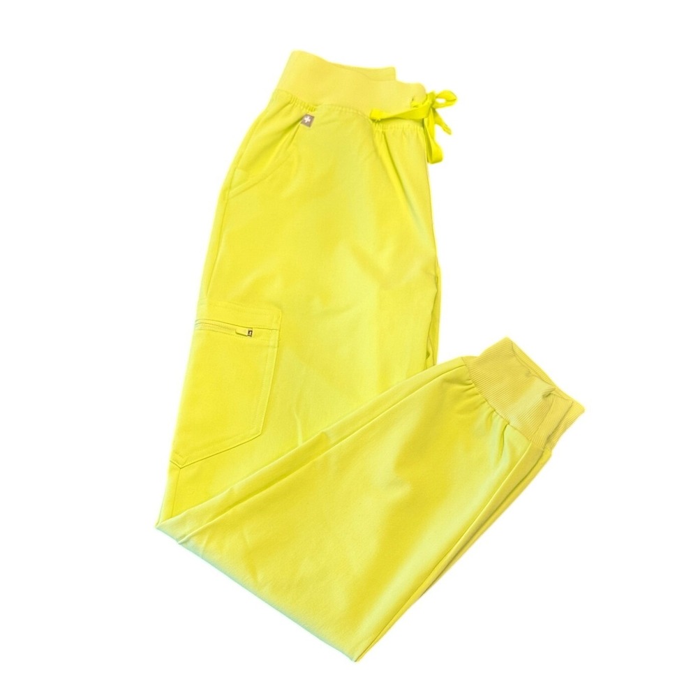 FIGS Zamora Jogger Scrub Pants XS Highlighter Green Technical Collection EUC